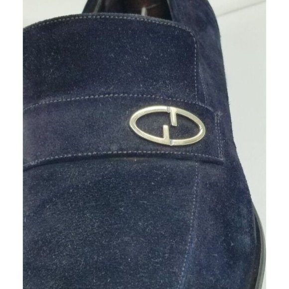 Gucci 7.5D Men s Black Suede Leather Slip On Metal Logo Strap Square Toe Loafers main image 11